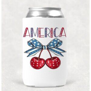 America Cherry Patriotic 12OZ Beverage Koozie Neoprene Drink Can Cooler